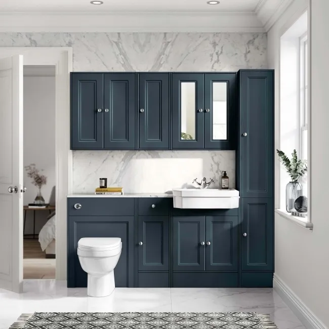 Monaco Inky Blue Combination Vanity Traditional Basin with Marble Top and Seattle Toilet 1500mm