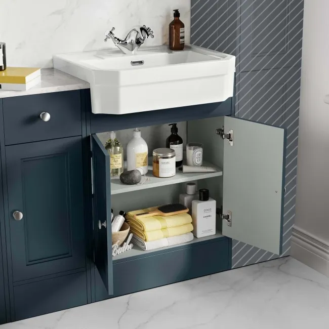 Monaco Inky Blue Combination Vanity Traditional Basin with Marble Top and Seattle Toilet 1500mm