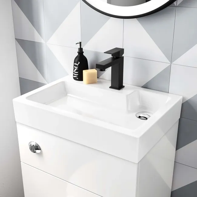 Ohio Gloss White 2-In-1 Combined Wash Basin & Denver Toilet 500mm