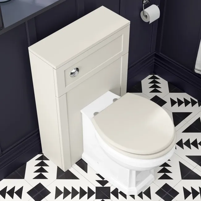 Traditional Chalk White Slimline Back To Wall Unit and Hudson Toilet with Wooden Seat