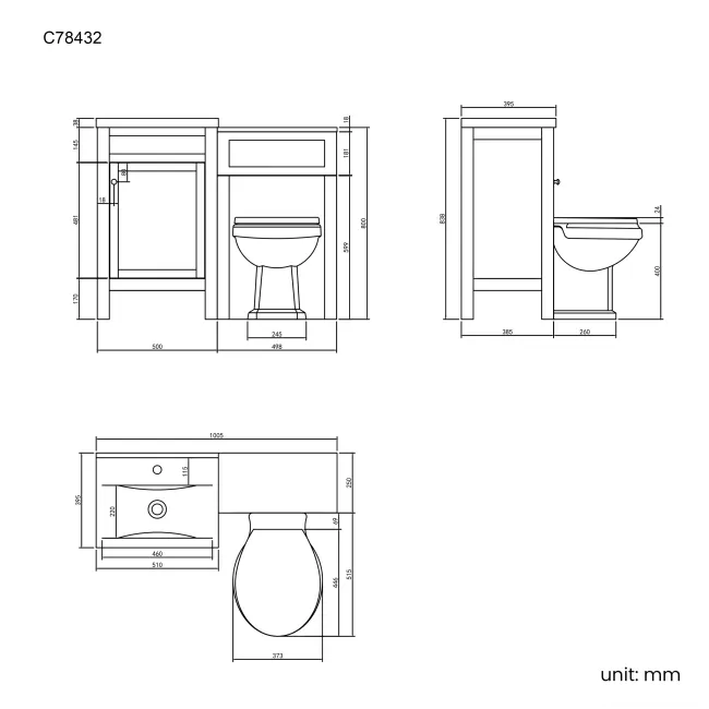 Bermuda Chalk White Combination Vanity Basin and Hudson Toilet with Wooden Seat 1000mm