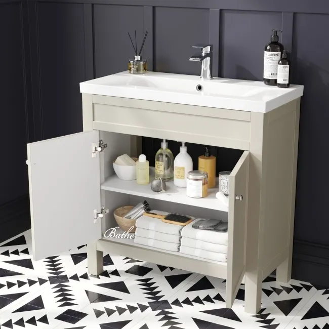 Bermuda Chalk White Combination Vanity Basin and Hudson Toilet with Wooden Seat 1300mm