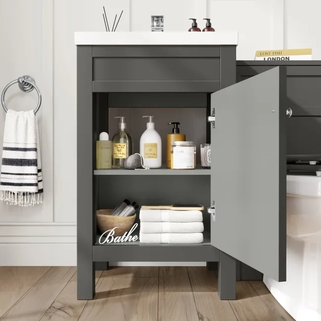 Bermuda Graphite Grey Combination Vanity Basin and Hudson Toilet with Wooden Seat 1000mm