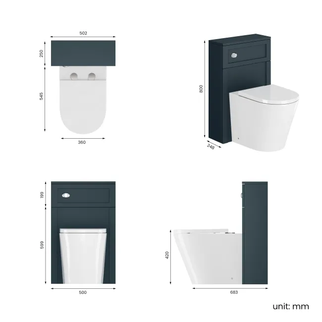 Bermuda Traditional Inky Blue Slimline Back To Wall Unit and Boston Toilet