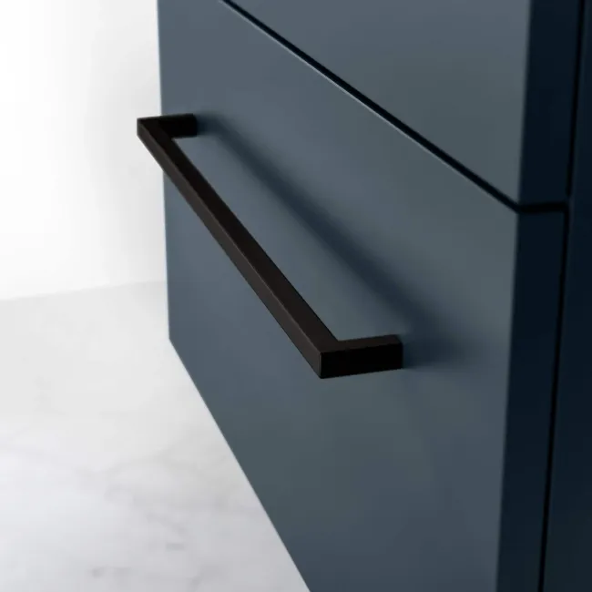 Elba Inky Blue Wall Hung Drawer Vanity with Marble Top & Oval Counter Top Basin 600mm - Black Accents