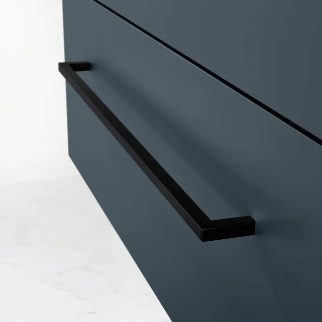 Elba Inky Blue Wall Hung Drawer Vanity with Marble Top & Oval Counter Top Basin 800mm - Black Accents