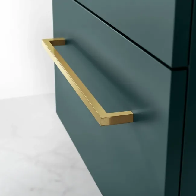 Elba Midnight Green Double Wall Hung Drawer Vanity with Marble Top & Curved Basin 1200mm - Brushed Brass Accents