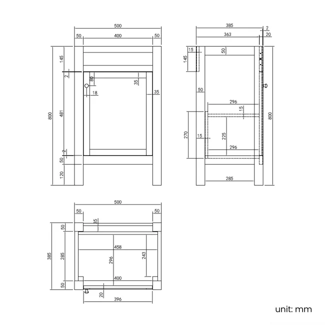 Bermuda Chalk White Basin Vanity 500mm - Brushed Brass Accents