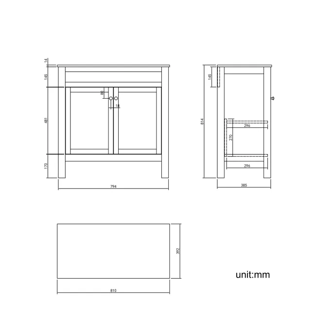 Bermuda Inky Blue Cabinet with Marble Top 800mm Excludes Counter Top Basin - Brushed Brass Accents