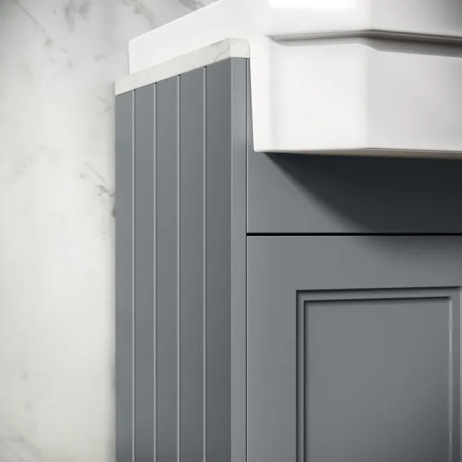 Monaco Dove Grey Combination Vanity Traditional Basin with Marble Top 1500mm (Excludes Pan & Cistern) - Brushed Brass Accents