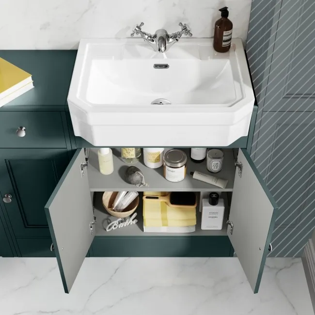 Monaco Midnight Green Combination Vanity Traditional Basin and Seattle Toilet 1500mm