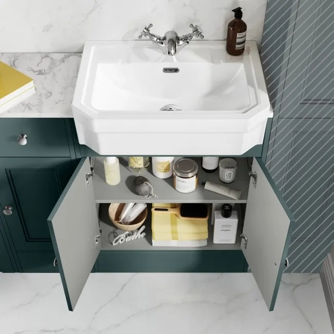 Monaco Midnight Green Combination Vanity Traditional Basin with Marble Top and Seattle Toilet 1500mm