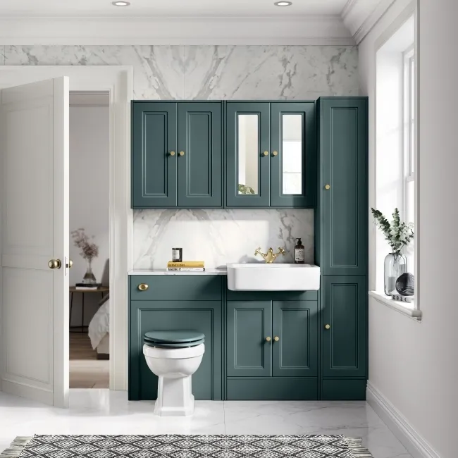 Monaco Midnight Green Combination Vanity Basin with Marble Top 1200mm (Excludes Pan & Cistern) - Brushed Brass Accents