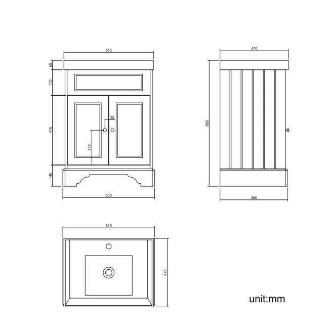 Lucia Graphite Grey Basin Vanity 630mm - Brushed Brass Accents