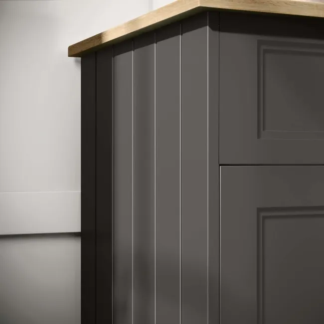 Lucia Graphite Grey Vanity with Oak Effect Top & Curved Counter Top Basin 640mm - Brushed Brass Accents