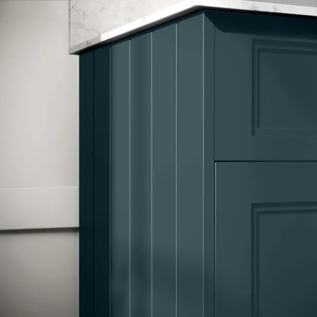 Lucia Inky Blue Vanity with Marble Top & Undermount Basin 630mm - Brushed Brass Accents