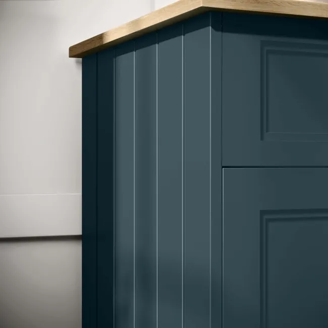 Lucia Inky Blue Cabinet with Oak Effect Top 840mm (Excludes Counter Top Basin) - Brushed Brass Accents