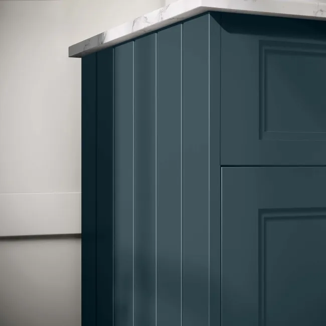 Lucia Inky Blue Vanity with Marble Top & Round Counter Top Basin 840mm - Brushed Brass Accents