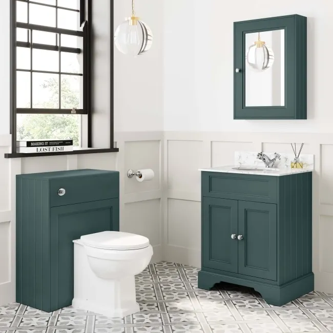 Lucia Midnight Green Vanity with Marble Top & Undermount Basin 630mm