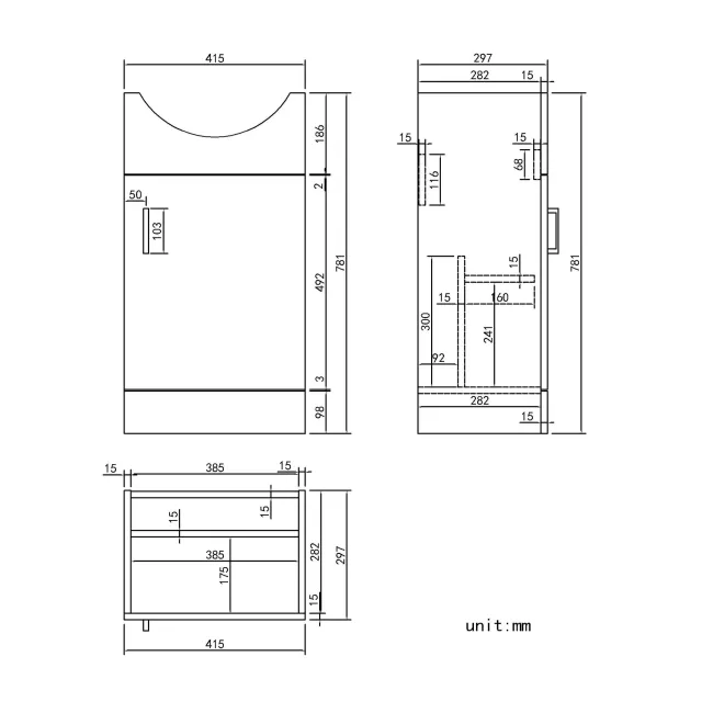Quartz Stone Grey Basin Vanity and Back To Wall Toilet Unit 950mm - Black Accents