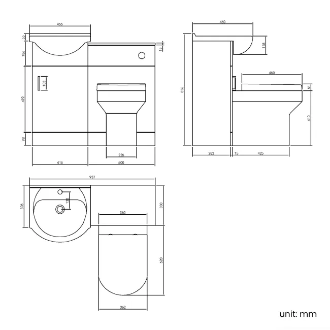 Quartz Stone Grey Combination Vanity Basin and Denver Toilet 950mm - Black Accents