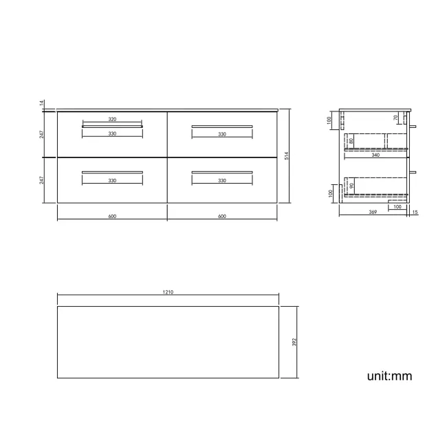Elba Gloss White Double Wall Hung Drawer Vanity with Marble Top & Curved Basin 1200mm - Black Accents