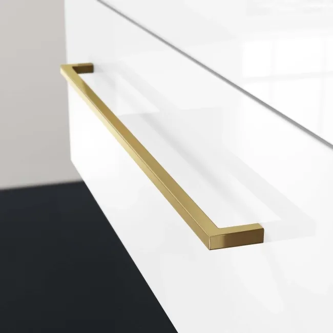 Elba Gloss White Wall Hung Drawer Vanity with Marble Top & Oval Counter Top Basin 800mm - Brushed Brass Accents