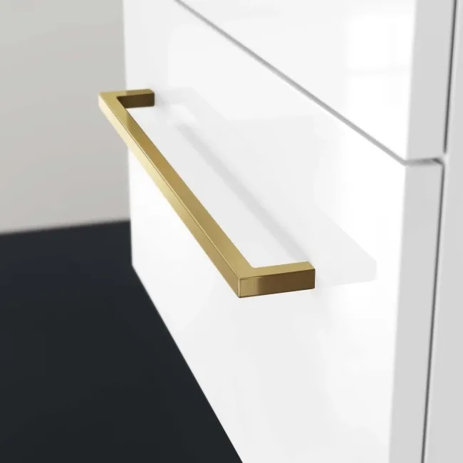 Elba Gloss White Double Wall Hung Drawer Vanity with Marble Top & Oval Basin 1200mm - Brushed Brass Accents