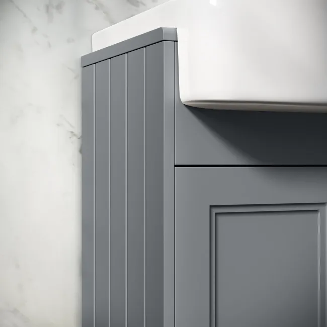 Monaco Dove Grey Basin Vanity and Back To Wall Toilet Unit 1200mm (Excludes Pan & Cistern) - Brass Knurled Handles