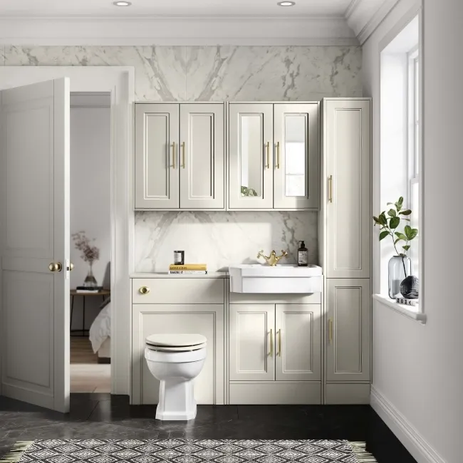 Monaco Chalk White Traditional Basin Vanity and Back To Wall Unit 1200mm (Excludes Pan & Cistern) - Brass Knurled Handles