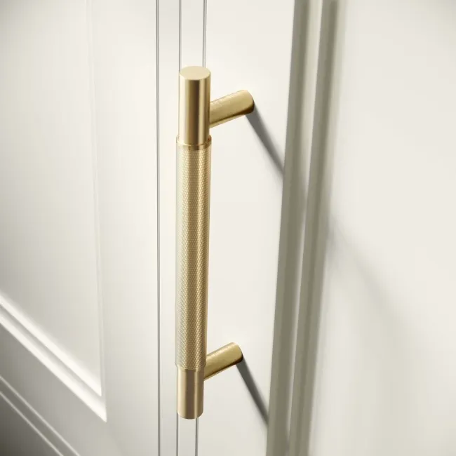 Monaco Chalk White Floor Standing Tall Cabinet Unit 300mm - Brass Knurled Handles