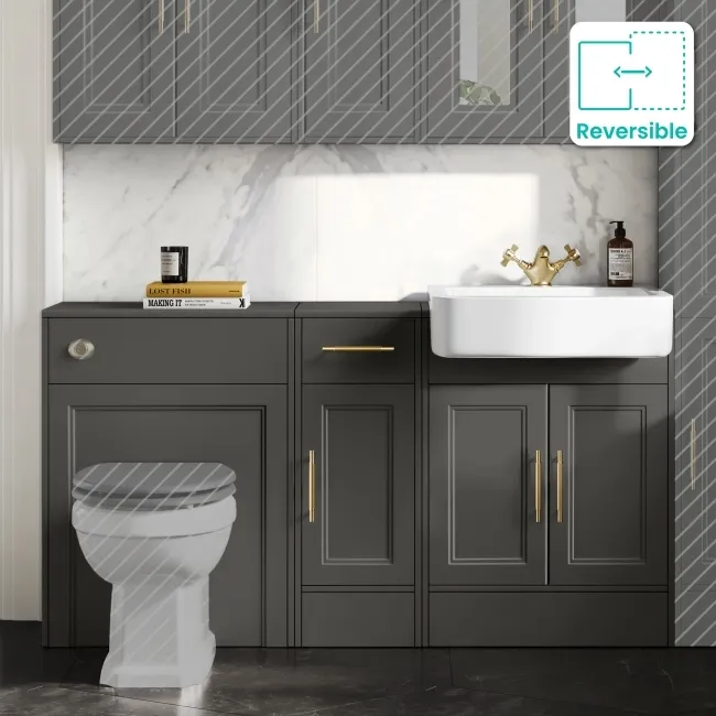 Monaco Graphite Grey Basin Vanity and Back To Wall Unit 1500mm (Excludes Pan & Cistern) - Brass Knurled Handles