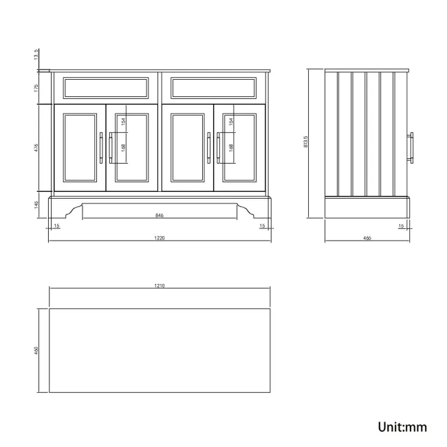 Lucia Chalk White Double Vanity with Marble Top & Round Counter Top Basin 1200mm - Brass Knurled Handles
