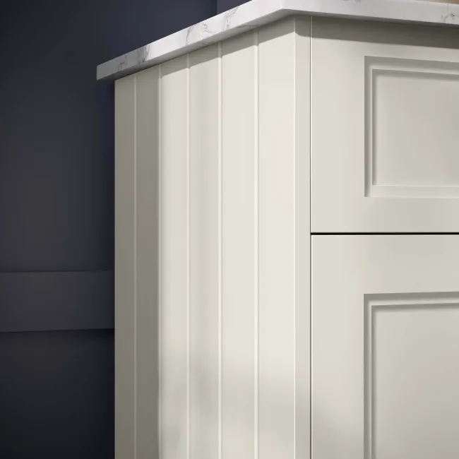 Lucia Chalk White Double Vanity with Marble Top & Oval Counter Top Basin 1200mm - Brass Knurled Handles
