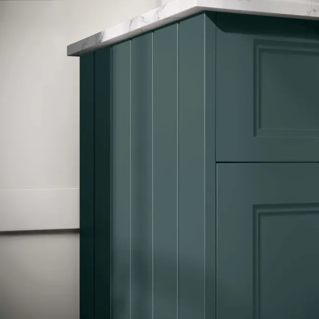 Lucia Midnight Green Double Vanity with Marble Top & Curved Counter Top Basin 1200mm - Brass Knurled Handles