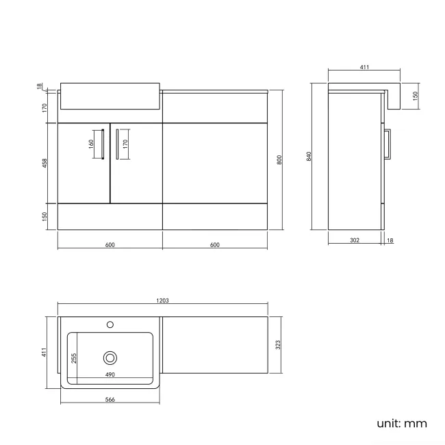 Harper Stone Grey Basin Vanity and Back To Wall Toilet Unit 1200mm (Excludes Toilet) - Brushed Brass Accents