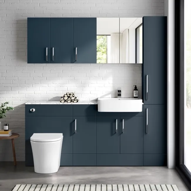 Harper Navy Blue Combination Vanity Basin with Marble Top & Tucson Toilet 1500mm