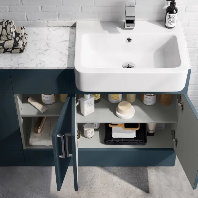 Harper Navy Blue Combination Vanity Basin with Marble Top & Houston Toilet 1500mm