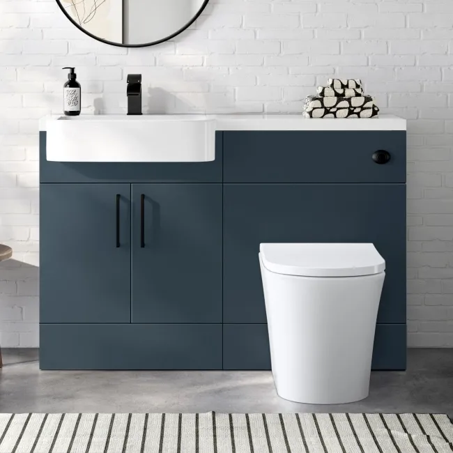 Harper Navy Blue Combination Vanity Basin and Tucson Toilet 1200mm - Black Accents - Left Handed
