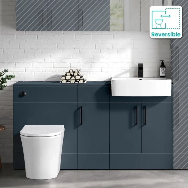 Harper Navy Blue Combination Vanity Basin and Tucson Toilet 1500mm - Black Accents