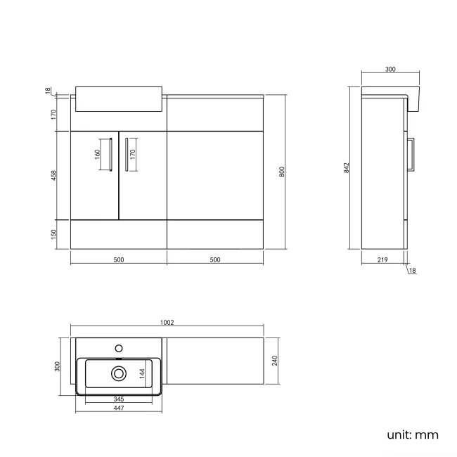 Harper Stone Grey Basin Vanity and Back To Wall Toilet Unit 1000mm (Excludes Toilet) - Brushed Brass Accents