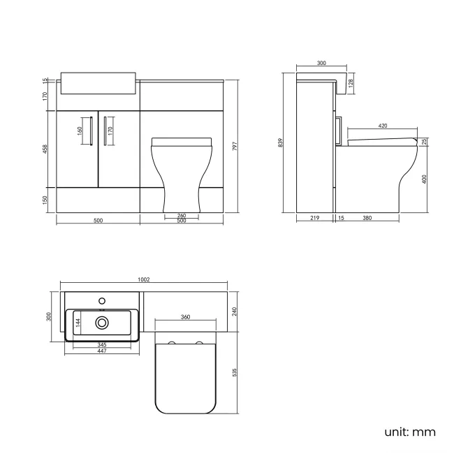 Harper Navy Blue Combination Vanity Basin & Houston Toilet 1000mm - Black Accents