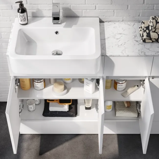Foster Gloss White Combination Vanity Basin with Marble Top & Boston Toilet 1500mm