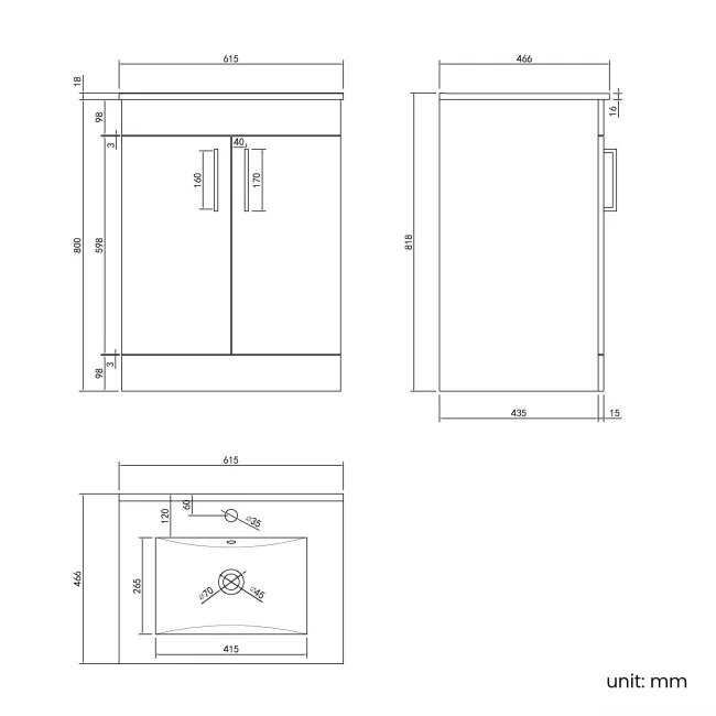 Mersey Gloss White Basin Vanity 600mm
