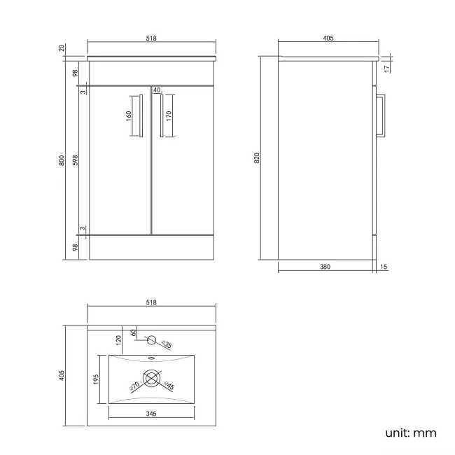 Mersey Gloss White Basin Vanity 500mm - Black Accents