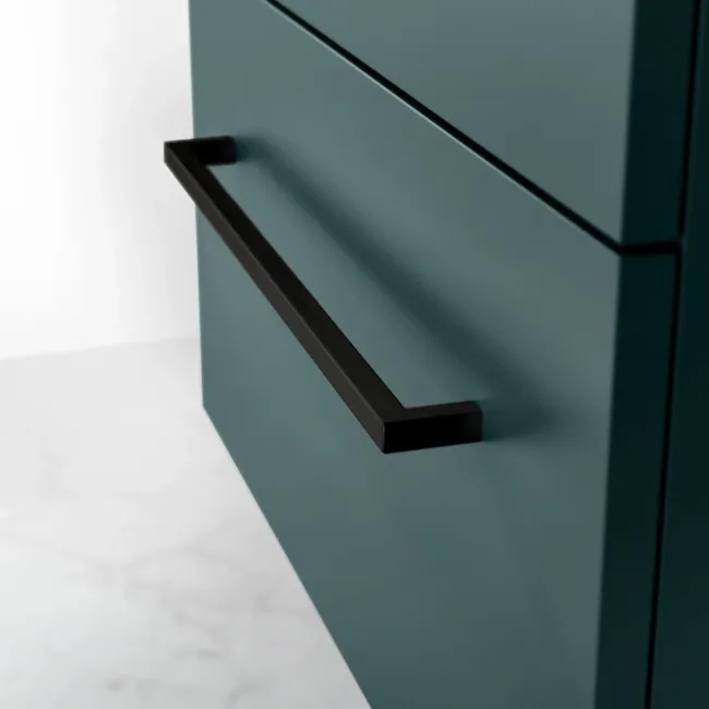 Elba Midnight Green Double Wall Hung Drawer Vanity with Marble Top & Cody Basin 1200mm - Black Accents