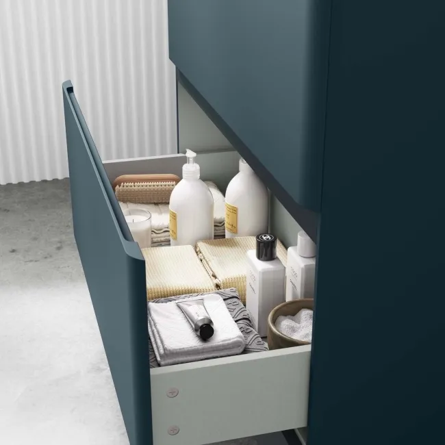 Corsica Inky Blue Vanity Drawer with Marble Top & Marin Basin 800mm