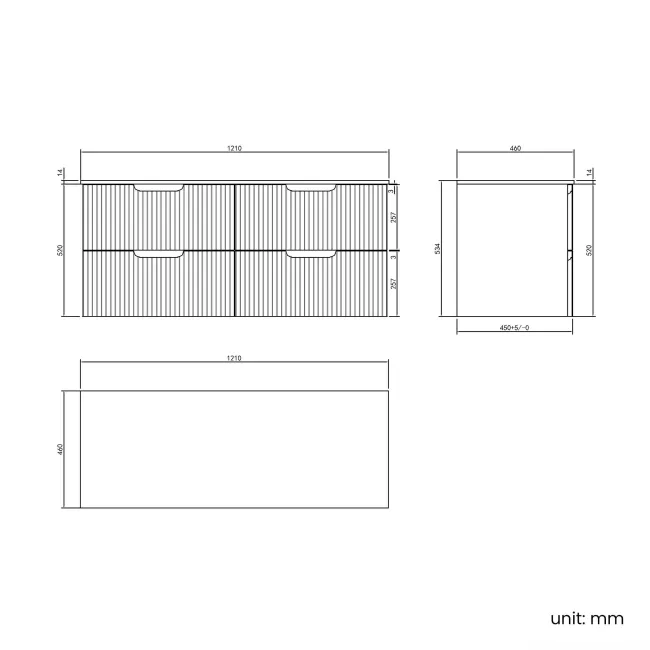 Crete Fluted Linen White Double Wall Hung Drawer Vanity with Marble Top 1200mm - Excludes Counter Top Basin