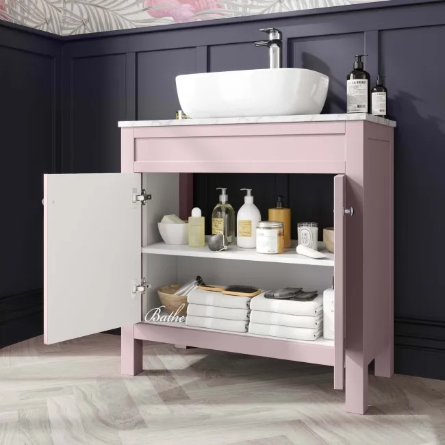 Bermuda Cashmere Pink Vanity with Marble Top & Curved Counter Top Basin 800mm
