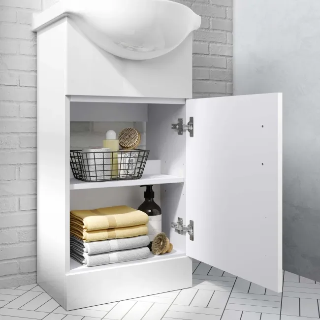 Quartz Gloss White Basin Vanity and Back To Wall Toilet Unit 950mm - Excludes Toilet
